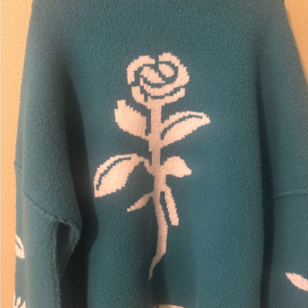 Teal Floral Open-Front Cardigan Sweater - Brand - Picture 7 of 11